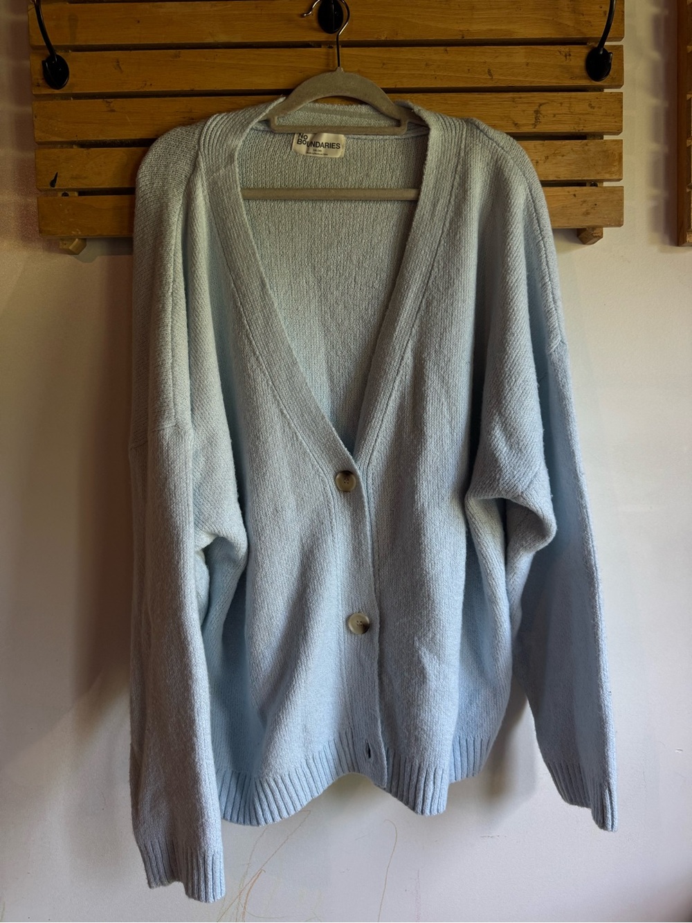 No Boundaries Light Blue Button-Front V-Neck Grandpa Cardigan - Picture 2 of 6